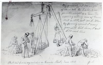 Weighing out Stones on Francis Street, London, 1838 by George Snr Scharf
